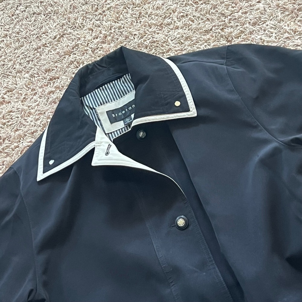 Vintage Braetan Black Lightweight Jacket White Contrast Trim Button Front Size L